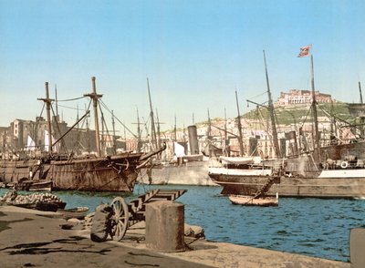 那不勒斯港，酒吧。 c.1891 作者 意大利摄影师