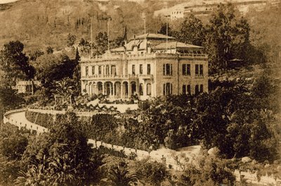 圣雷莫，德瓦昌城堡，1920 年 4 月和平会议的所在地（黑白照片） 作者 意大利摄影师