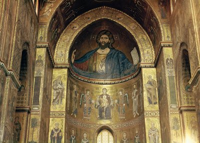 （TtoB）Christ Pantocrator;圣母子与天使和使徒，从主要后殿，12-13世纪（马赛克） 作者 意大利学校
