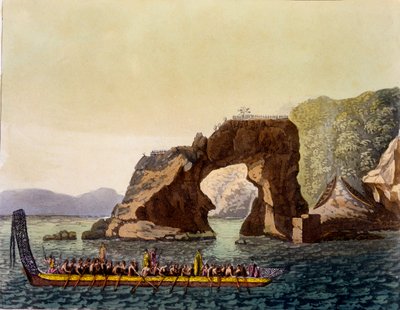 新西兰的毛利人强化观察点，结合毛利战争独木舟，1820年代至30年代（手工彩色） 作者 意大利学校