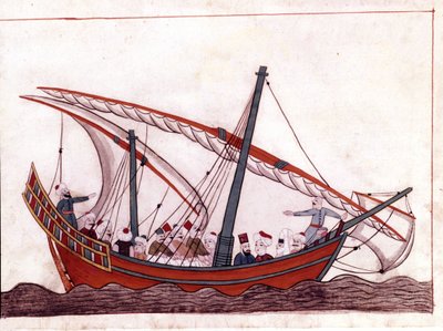 A Turkish boat. Miniature from “” Turkish Memorials”” (codex Cicogna 1971 “Memorie Turchesche”) Watercolour from the 17th century Venetian school. 作者 意大利学校