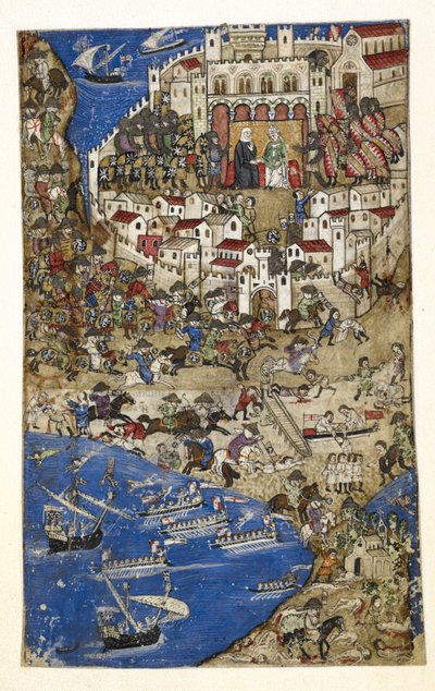 Add 27695 f.5 1288 年埃及苏丹攻占叙利亚的黎波里，选自《恶习论》（牛皮纸）。 作者 意大利学校