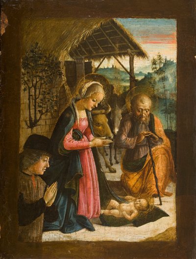 捐赠者肖像的儿童崇拜，c.1500（面板上的蛋彩画） 作者 意大利学校