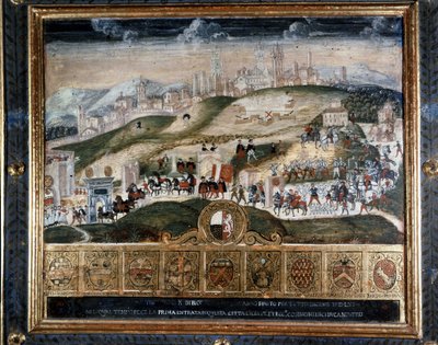 美第奇的科西莫一世（1389 - 1464 年）抵达锡耶纳 - 国家档案馆，锡耶纳。 作者 意大利学校