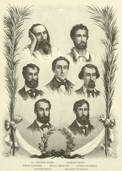 Avv Anacarsi Nardi、Domenico Moro、Emilio Bandiera、Nicola Ricciotti、Attilio Bandiera、Giacomo Rocca、Giovanni Venerucci（雕刻） 作者 意大利学校