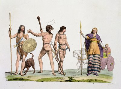 来自“国家历史”（aquatint）的英国人，喀里多尼亚人和女王博阿迪西亚 作者 意大利学校