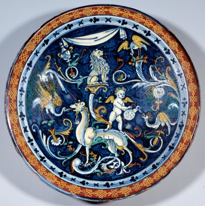 Cafaggiolo彩绘杯，装饰着奇妙的动物。1510-1520年 巴黎，卢浮宫博物馆 作者 意大利学校