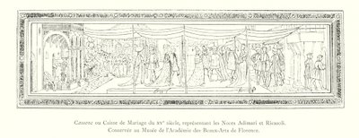 15 世纪 Cassone 或 Marriage Box，代表 Adimari 和 Ricasoli 的婚姻，保存在佛罗伦萨美术学院博物馆（雕刻） 作者 意大利学校
