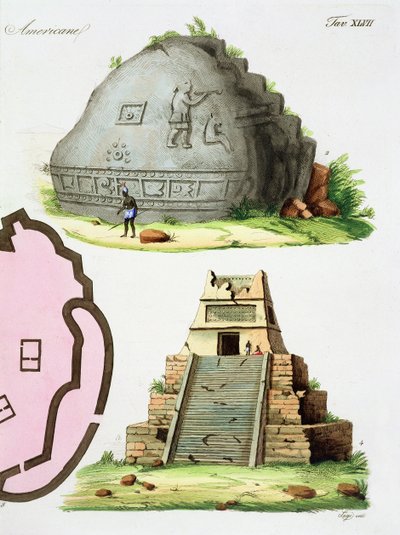 中美洲古物，两座金字塔的细节，来自“国家历史”（aquatint）的第 47 页（细节 94494） 作者 意大利学校