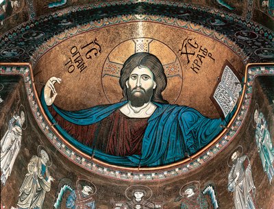 基督 pantocrator 或基督荣耀，装饰意大利西西里岛蒙雷阿莱大教堂的后殿 作者 意大利学校