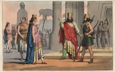 古代文明--波斯人的服装--波斯人的服装--来自《宇宙中所有民族的用途和习俗》的雕刻。从最遥远的时代到现在，所有国家的政府、法律、民兵和宗教的历史。 作者 意大利学校