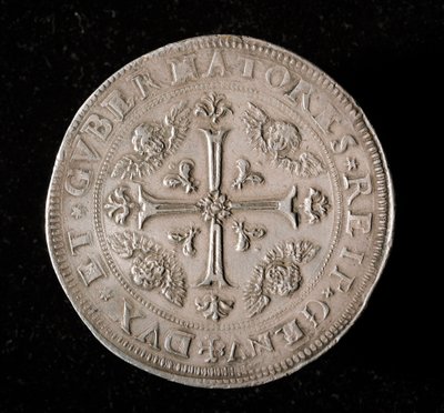 基因共和国货币：六伊库斯银币。 直径。 61.5 毫米。 1715.回来。 Genes Musei di Strada Nuova (inv, M7156) 作者 意大利学校