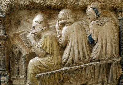 代表学生学习 Bonifacio Galluzzi 课程的细节（墓碑，约 1346 年） 作者 Italian School
