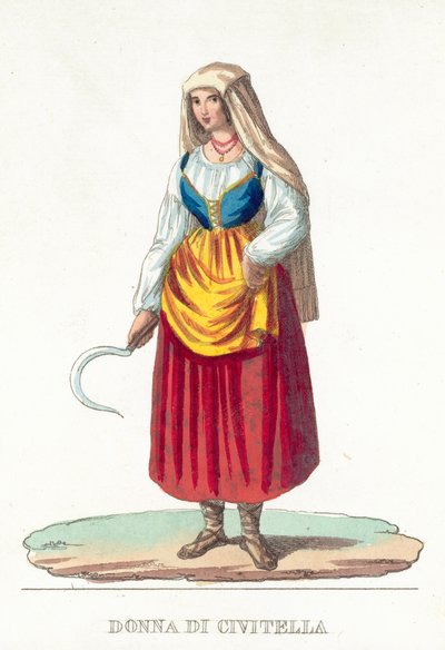 Donna Di Civitella（彩色雕刻）。 作者 意大利学校