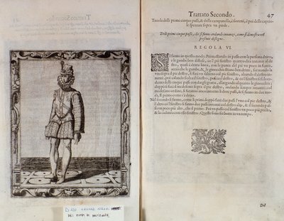 意大利舞蹈家Cesare Negri的The Gratie dAmore（Le Grazie dAmore）的双页名为The Trombone（1536-1604），舞蹈条约 作者 意大利学校