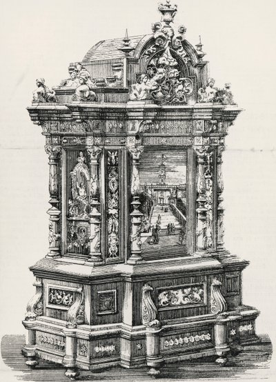 佩鲁贾的橱柜制造商Alessandro Monteneri（活跃于19-20世纪）制作的黑檀木橱柜，1881年意大利米兰展览的插图。 作者 意大利学校