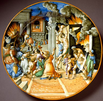 Enee and his father Anchise during the Trojan fire Ceramic plate produced in Urbino, Italy. 1560 around Florence, Museo Nazionale del Bargello - Aeneas and his father Anchises during the burning of Troy. Ceramic plate from Urbino. Circa 1560. National Muse 作者 意大利学校