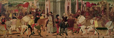 提图斯·弗拉维乌斯·维斯帕芗（Titus Flavius Vespasian，公元 9-79 年）和提图斯（Titus，公元 38-91 年）进入罗马，约 1450 年（面板油画） 作者 意大利学校