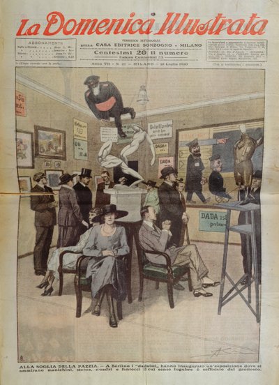柏林 "达达 "艺术展，"La Domenica Illustrata "封面插图，1920 年 7 月 25 日（彩色石版印刷）。 作者 意大利学校