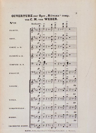 卡尔·玛丽亚·冯·韦伯 (Karl Maria von Weber) 歌剧《席尔瓦娜》序曲的第一页（石版画） 作者 意大利学校