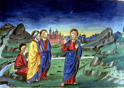 Fol.103v 变容之后，基督告诉使徒在复活之前不要透露这一事实（牛皮纸）（见 142186） 作者 意大利学校
