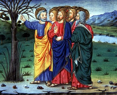 Fol.63r 彼得向基督指着一棵干枯的树（牛皮纸） 作者 意大利学校