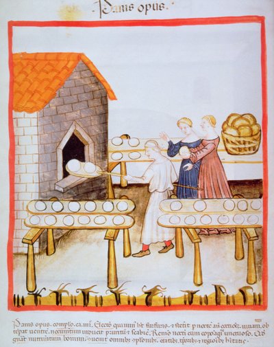 Fol.63v烘烤黑面包，从Tacuinum Sanitatis的例证 作者 意大利学校
