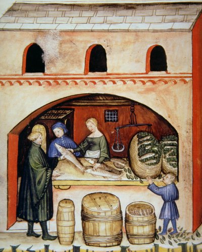 Fol.82v咸鱼，Tacuinum Santiatis Codex Vindobonensis的插图 作者 意大利学校
