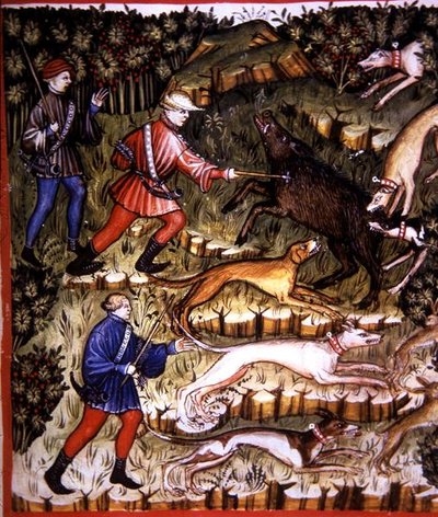 第96页 狩猎动物，来自《Tacuinum Santiatis Codex Vindobonensis》（牛皮纸）的插图 作者 意大利学校