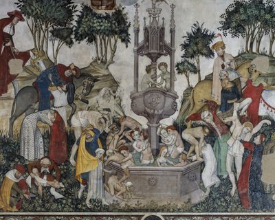 青春之泉》，意大利皮埃蒙特萨卢佐曼塔城堡男爵厅壁画《青春之泉》细节 作者 意大利学校