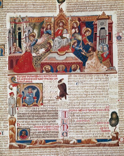 可追溯至 1140 年的“Decret de Gratien”（“Concordia discordantium canonum”或“Decretum Gratiani”）手稿的正面页，用于规范罗马天主教会的法律和教规。 14 世纪锡耶纳，Biblioteca degli Intronati 作者 意大利学校