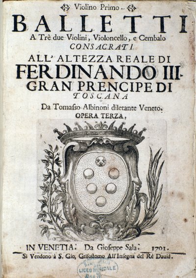 Balletti a tre的乐谱主题，歌剧III由Tomaso Albinoni（1671-1750） 作者 意大利学校