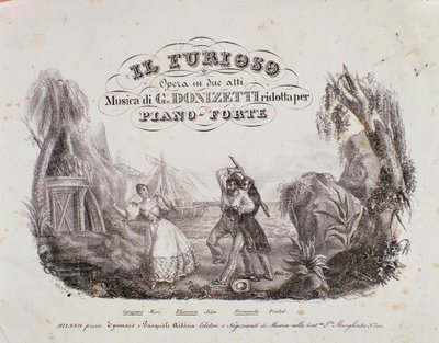 盖塔诺·多尼采蒂 (Gaetano Donizetti) 的“Il Furioso all”Isola di San Domingo 乐谱的前奏（石版画） 作者 意大利学校