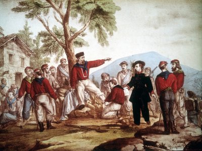 加里波第 (1807-1882) 在阿斯普罗蒙特受伤。 作者 意大利学校