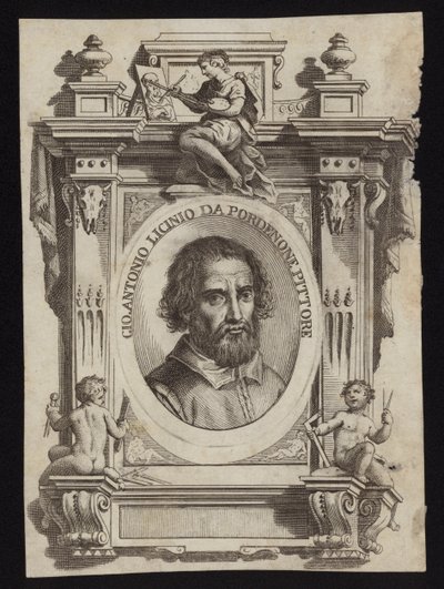 Giovanni Antonio de Sacchis，也被称为Il Pordenone和Giovanni Antonio Licinio。由Giorgio Vasari雕刻 作者 意大利学校