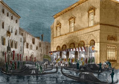 Gondoliers等待观众来自意大利威尼斯Teatro La Fenice，来自Le Monde Illustre n°564,1868 作者 意大利学校