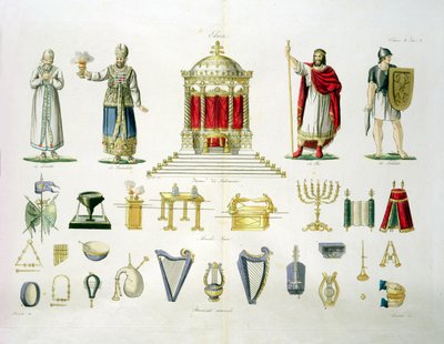 希伯来列维，牧师，国王和士兵与神圣家具和乐器，国家历史第一部分第2级，由Marco Comirati雕刻（约1800-69）（aquatint） 作者 意大利学校
