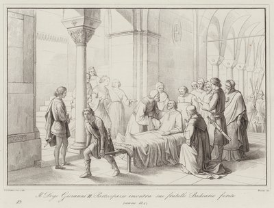 Il Doge Giovanni II Partecipazio incontra suo fratello Badoario ferito, 884 (engraving) 作者 Italian School