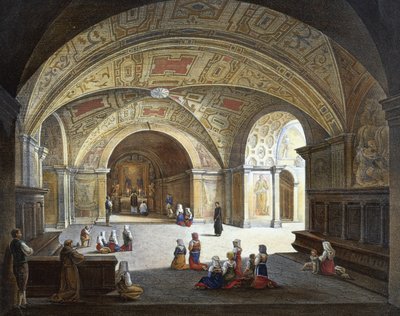 内部，蒙特卡西诺修道院 作者 Italian School