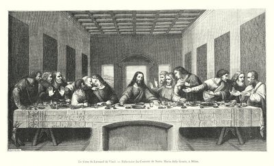 La Cene de Leonard de Vinci，Refectoire du Couvent de Santa Maria delle Grazie，在米兰（雕刻） 作者 意大利学校