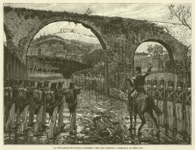 1844 年 7 月 25 日在科森扎枪杀旗兄弟及其同伴（版画） 作者 意大利学校