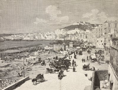 意大利那不勒斯的La Marinella，萨巴蒂尼根据A Della Valle的图画雕刻而成，出自《意大利插图》，第7期，2月17日 作者 意大利学校