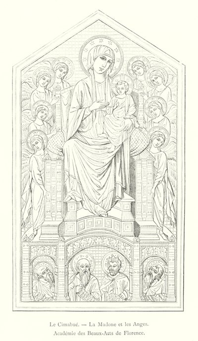 Cimabue，圣母玛利亚和天使，佛罗伦萨美术学院（版画） 作者 意大利学校