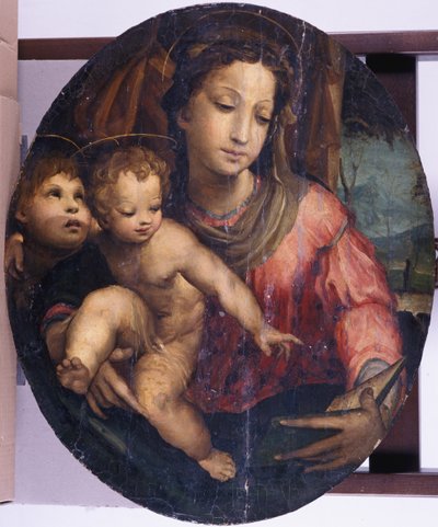 麦当娜和儿童与施洗约翰，1546-55（松木油） 作者 Italian School