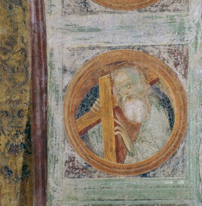 手持十字架的男性圣徒，可能是圣安德鲁（壁画） 作者 Italian School