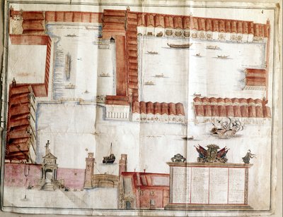 1580 年威尼斯兵工厂的地图。 作者 意大利学校