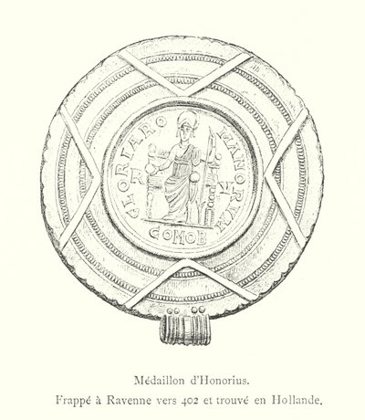 Honorius 勋章，大约 402 年在拉文纳铸造，在荷兰发现（雕刻） 作者 意大利学校