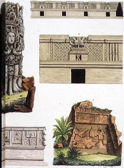 墨西哥古物，来自《民族史》第48版的建筑细节（水印）（另见94497）。 作者 意大利学校