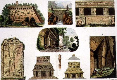 墨西哥古物，建筑细节，板块48A来自 "国家的历史"（水印）。 作者 意大利学校