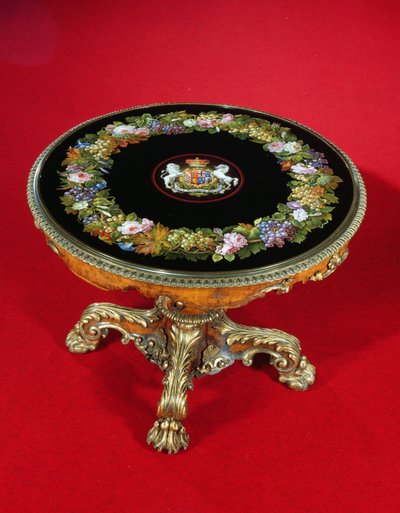 带有诺福克和Leveson-Gower徽章的微镶嵌桌，1847（木材，金属和微镶嵌） 作者 意大利学校